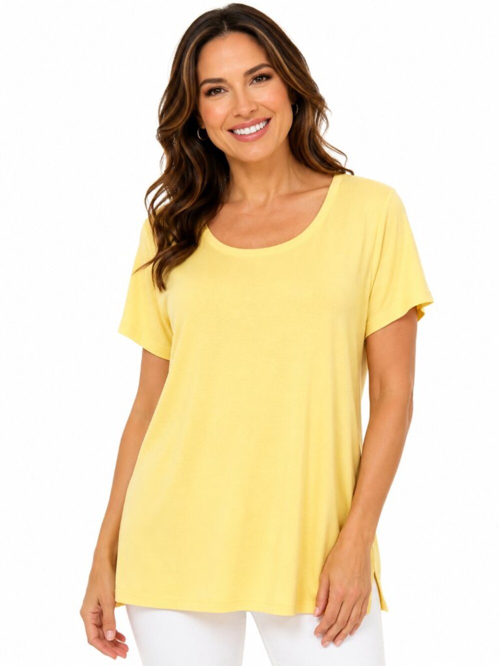 MUK LUKS Yellow Short Sleeve Scoop Neck Tunic Top XS